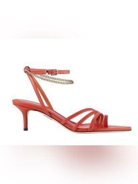Tamara Mellon Women’s Orange Strappy Sandals with Gold Chain Ankle